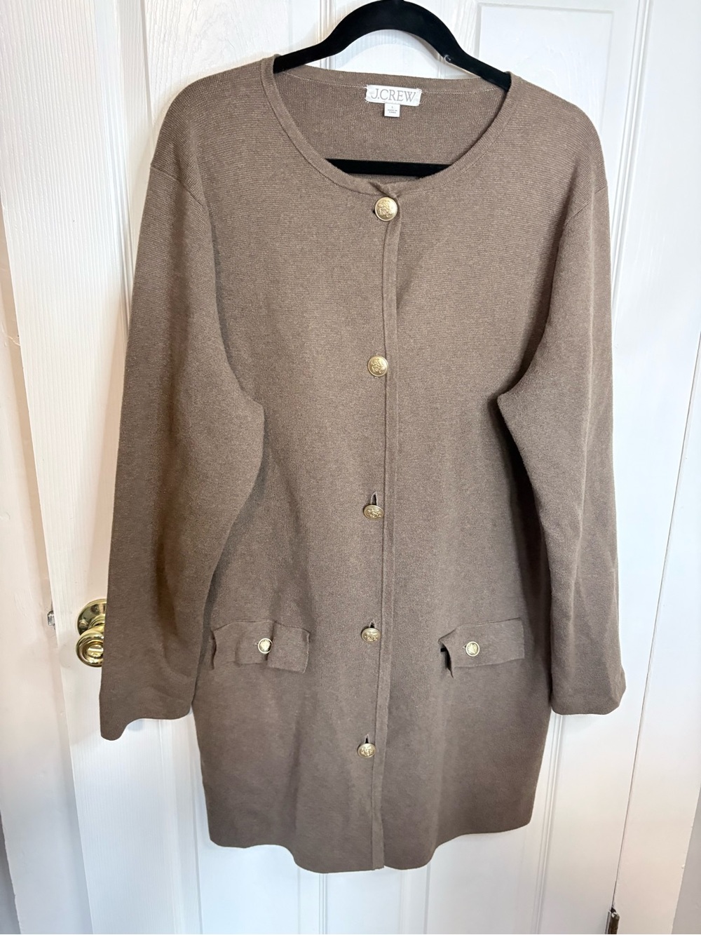 J.Crew | Long Giselle Sweater Blazer Gold Crest Buttons | L Mocha Brown - Picture 2 of 11